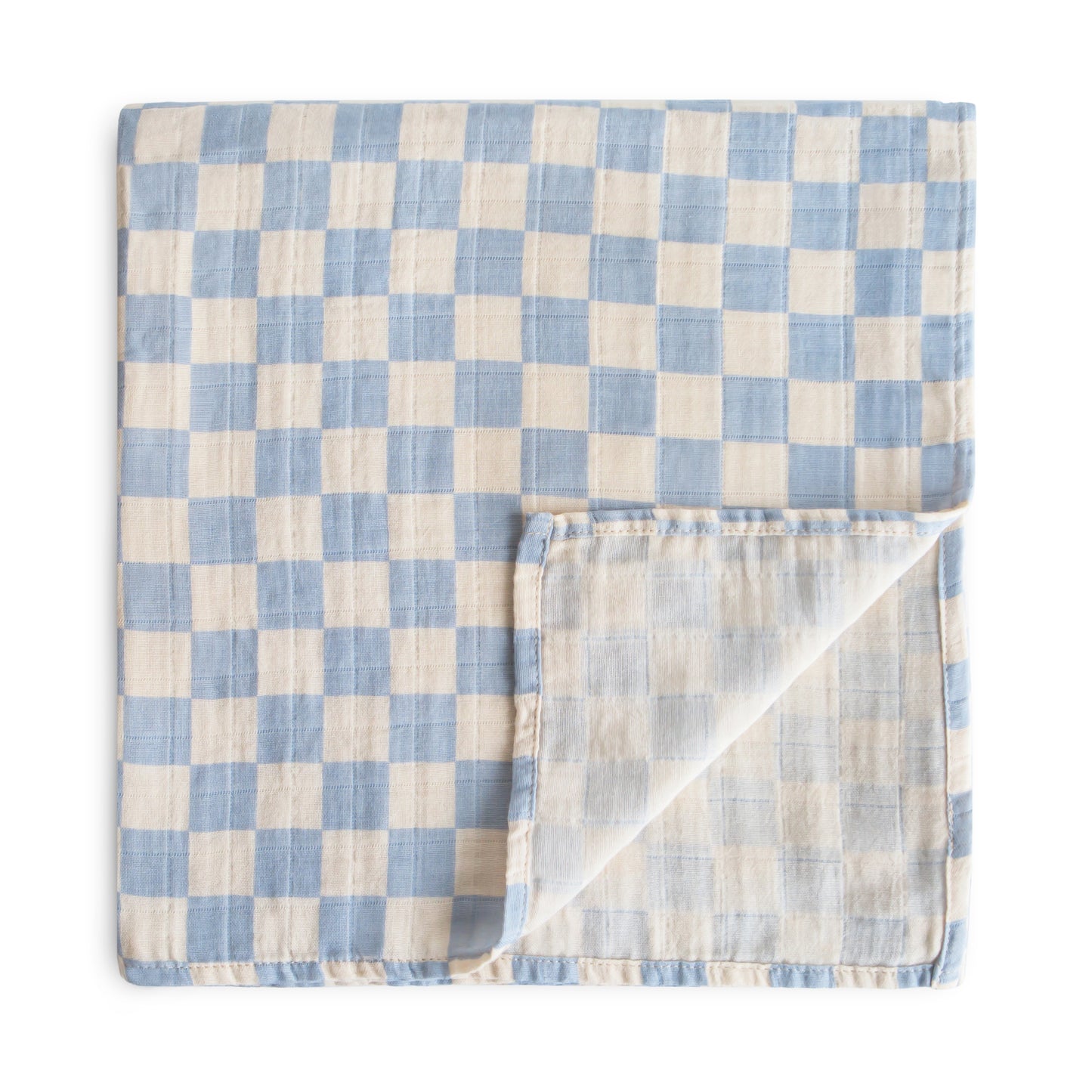 Organic Cotton Muslin Swaddle Blanket - Blue Check