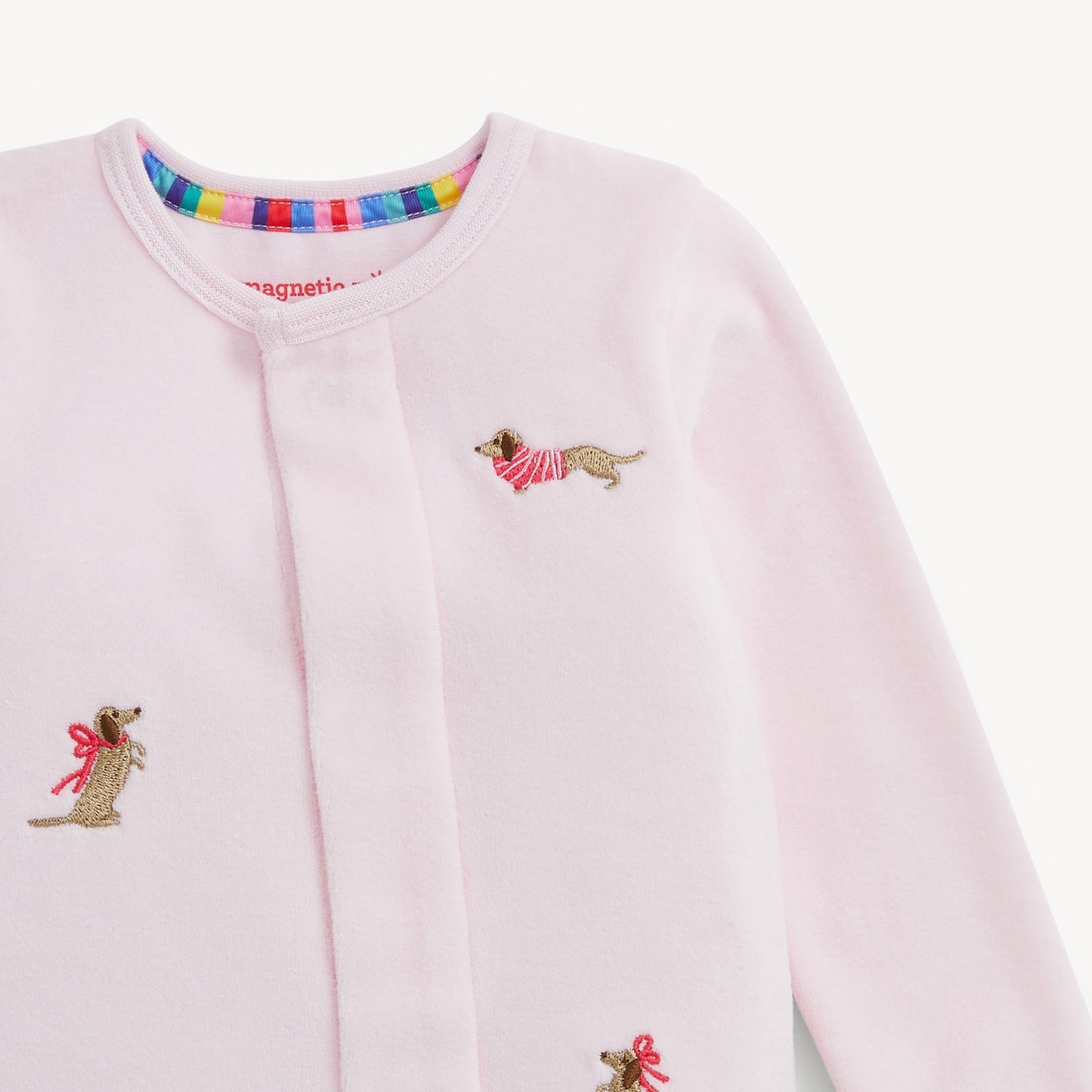 Embroidery Dogs Pink Velour Footie