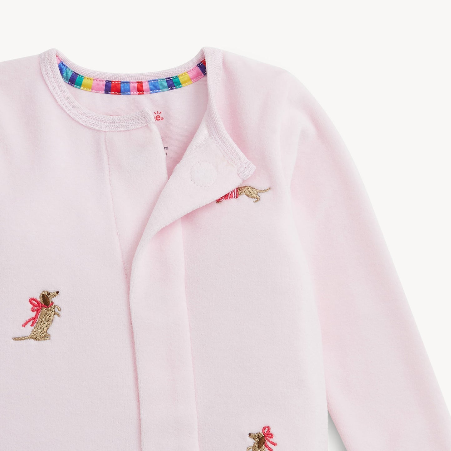 Embroidery Dogs Pink Velour Footie
