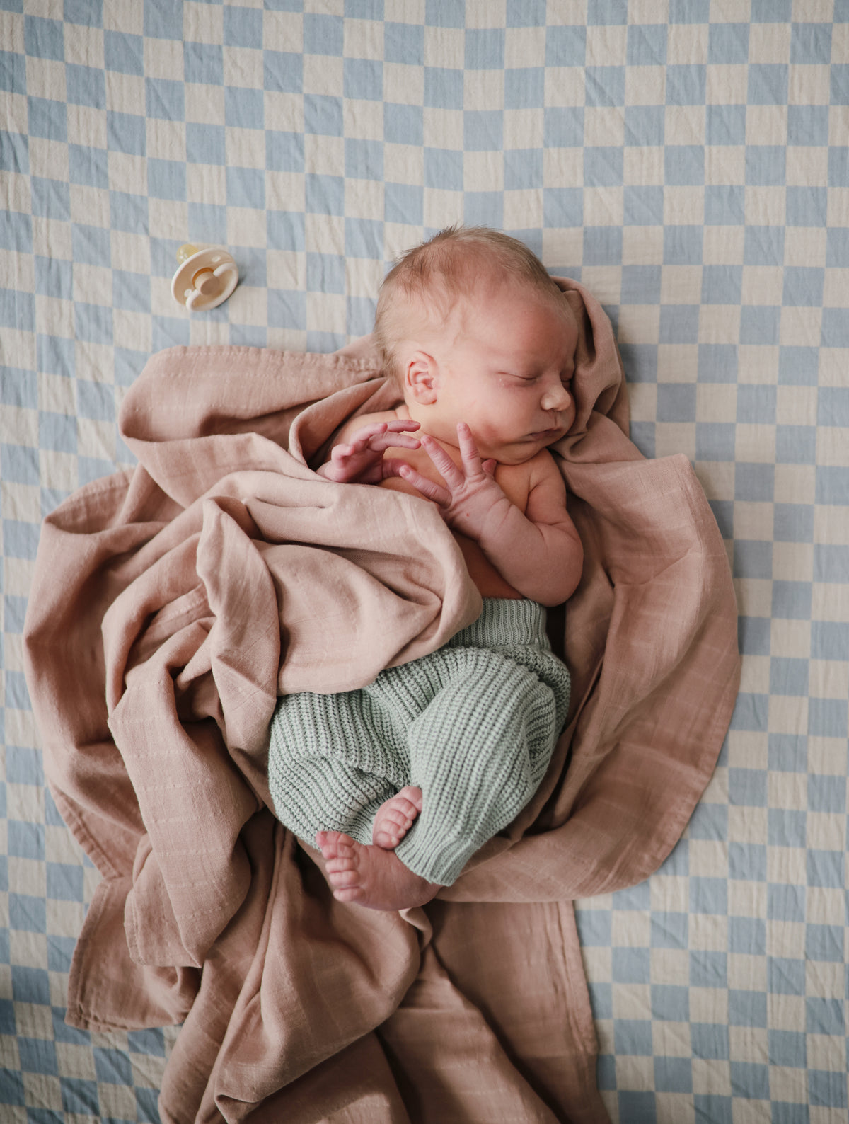 Organic Cotton Muslin Swaddle Blanket - Blue Check