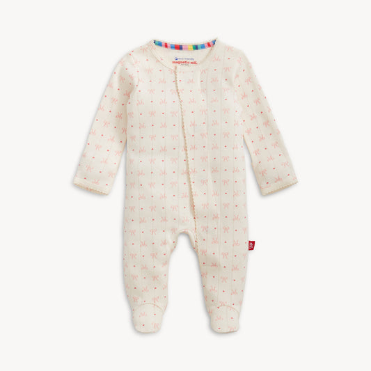 Magnetic Footie Pointelle - Heart & Bow